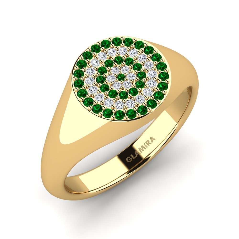 Oro Giallo 585 Zircone Verde Anello da uomo Alain