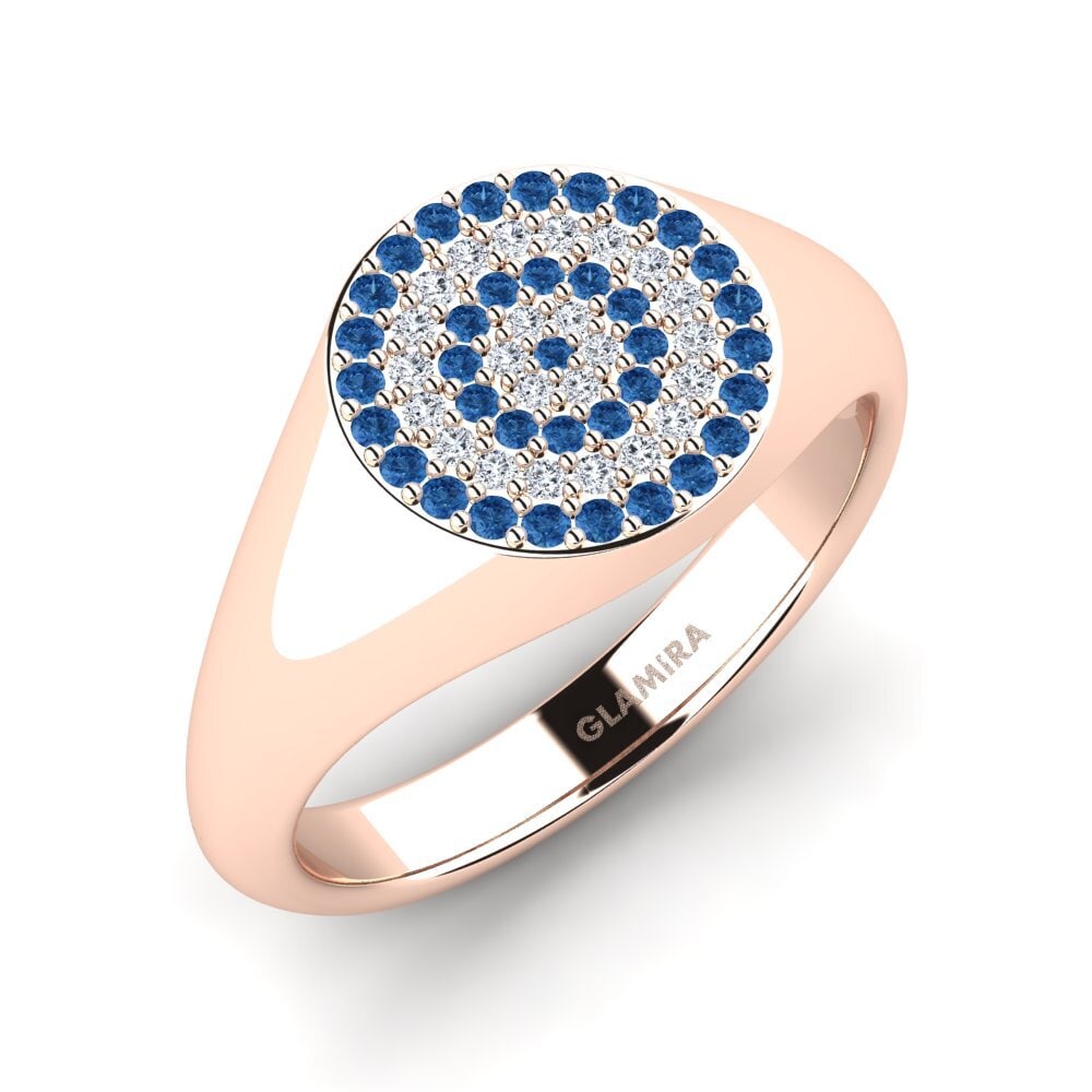 Oro Rosso 585 Zircone Blu Scuro Anello da uomo Alain