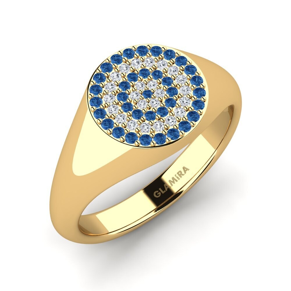 14ct Yellow Gold Dark Blue Zirconia Men's Ring Alain