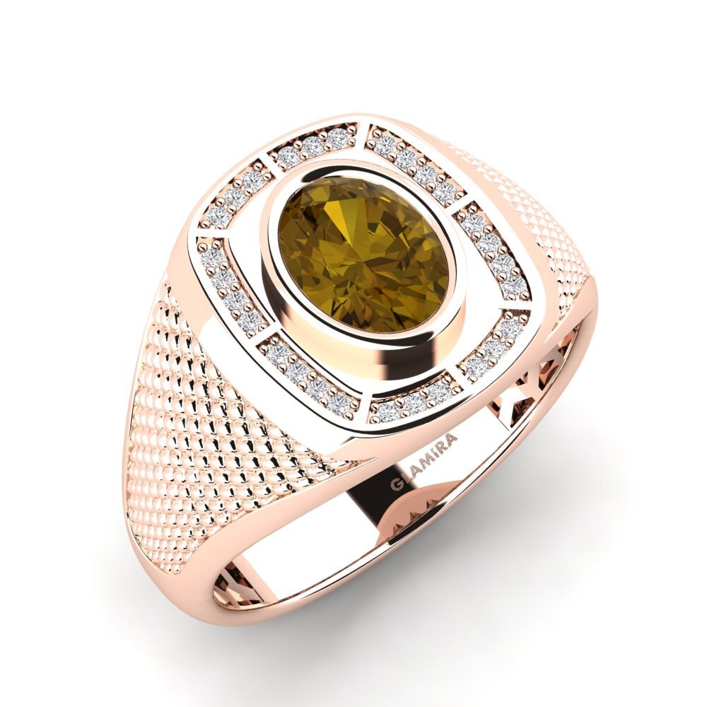 9ct Rose Gold Brown Zircon Men's Ring Alake