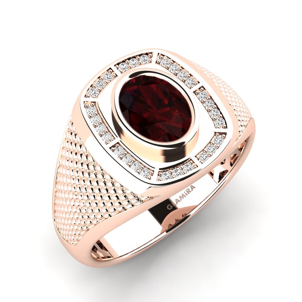 Oro Rosso 750 Granato Anello da uomo Alake