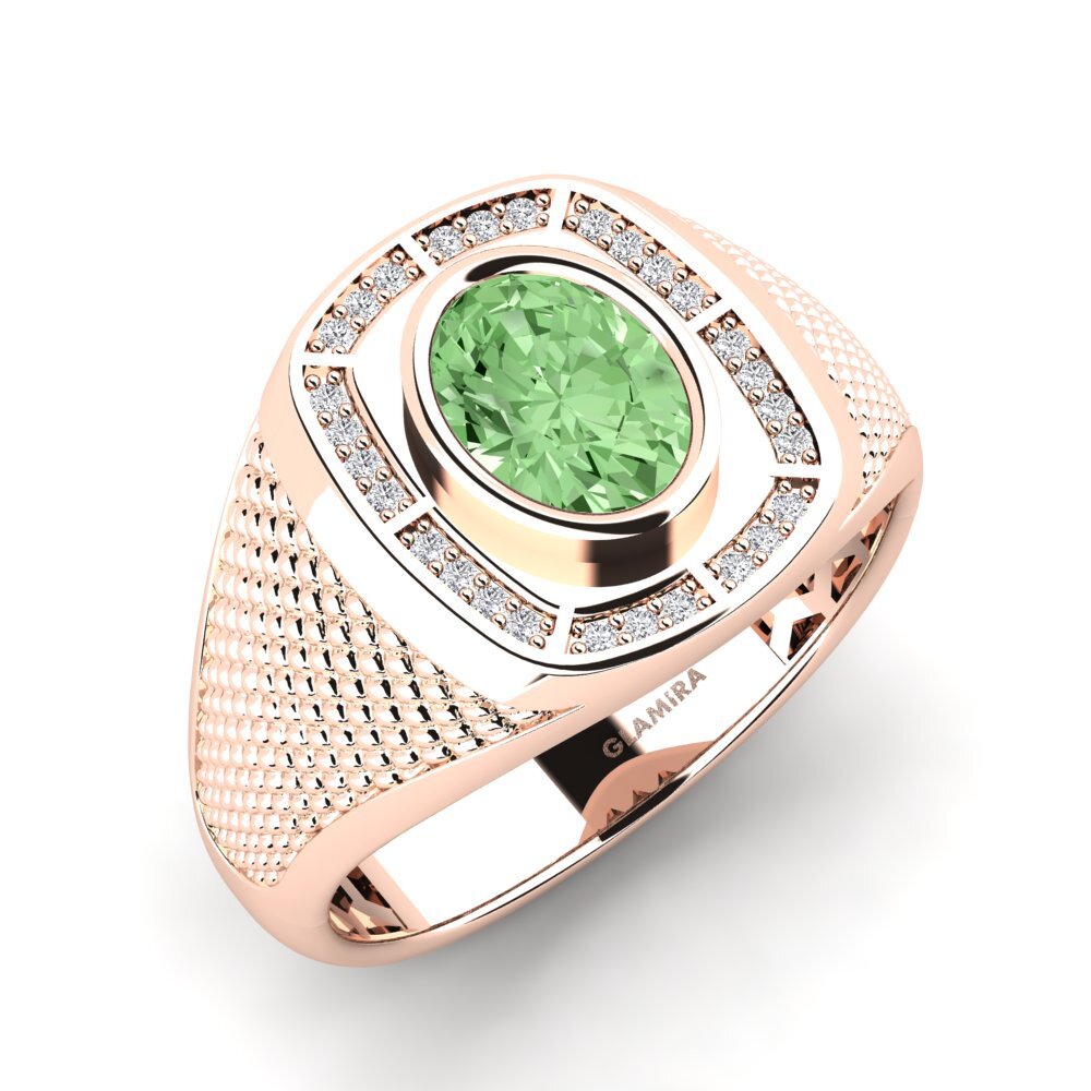Oro Rosso 375 Diamante Verde Anello da uomo Alake