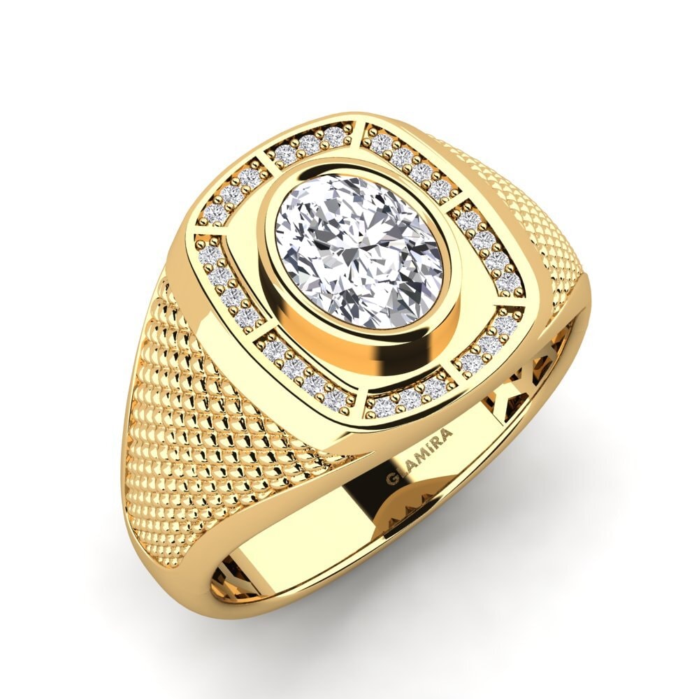 Bague Homme Personnalisable En Moissanite Créée En Labo - Plaqué Or Jaune 14K, 6 Carats, Taille Ajustable