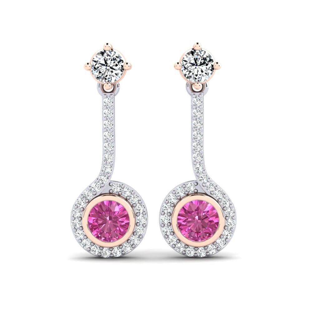 Pendientes 14k Oro Blanco & Rosa Topacio Rosa Gotas y cuelgan