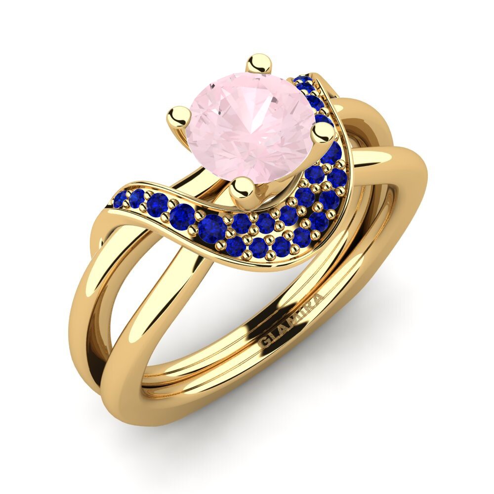 18K Yellow Gold Rose Quartz Engagement Ring Alasha 0.8 crt