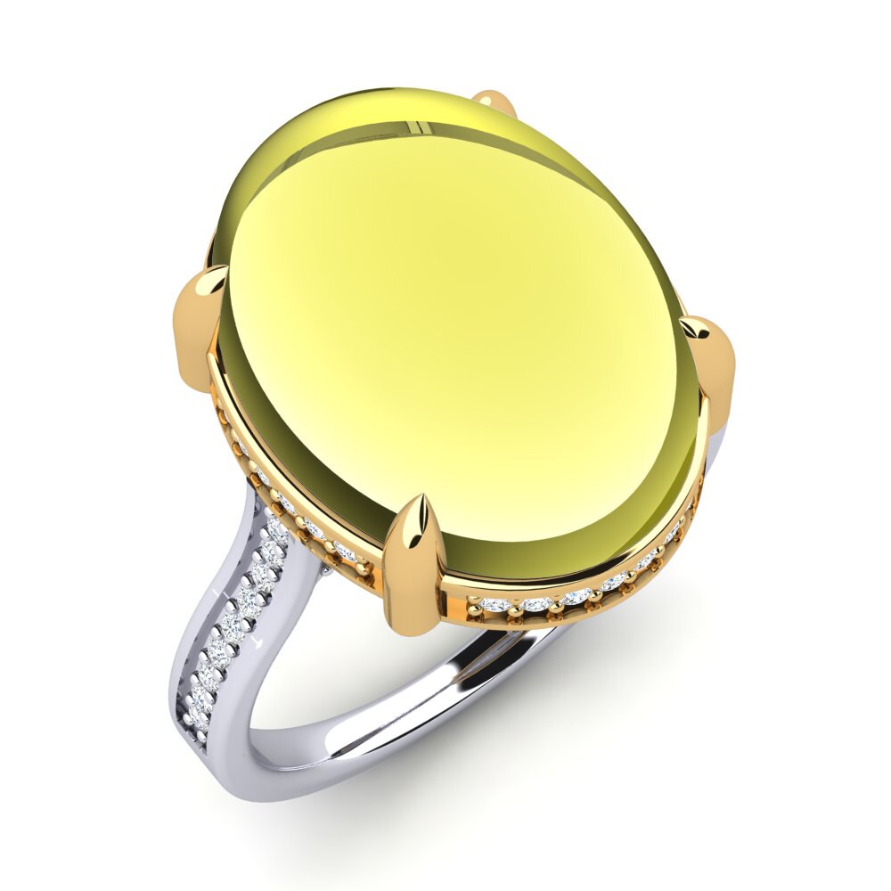 Or Blanc & Jaune 14k Topaze Citron Cabochon Bague Alaznia