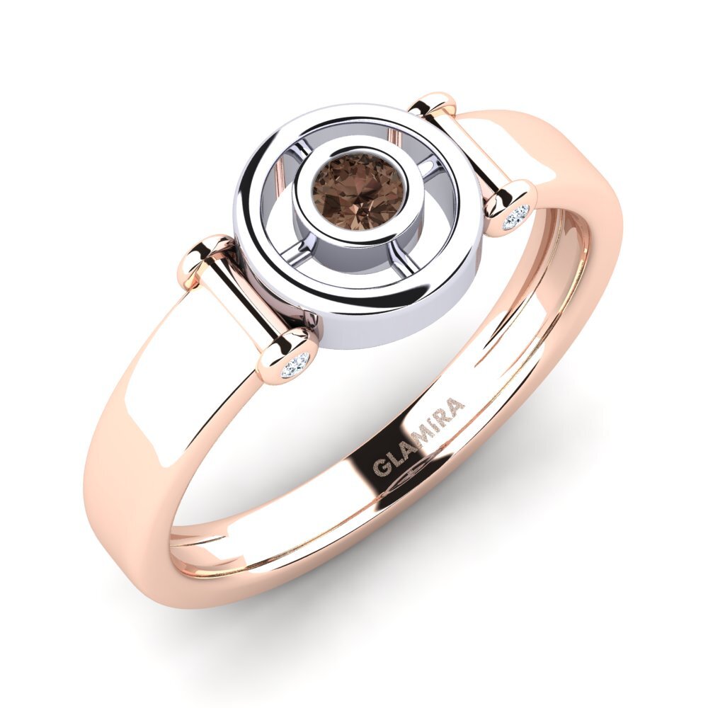 Or Rose& Blanc 9k Quartz Fumé Bague pour homme Albeiro
