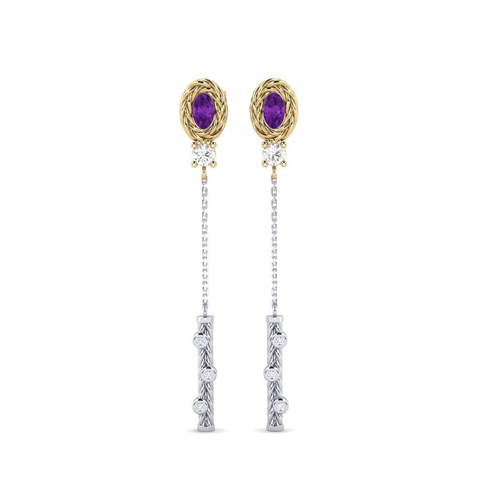 9ct White & Yellow Gold Amethyst Women's Earring Alberco