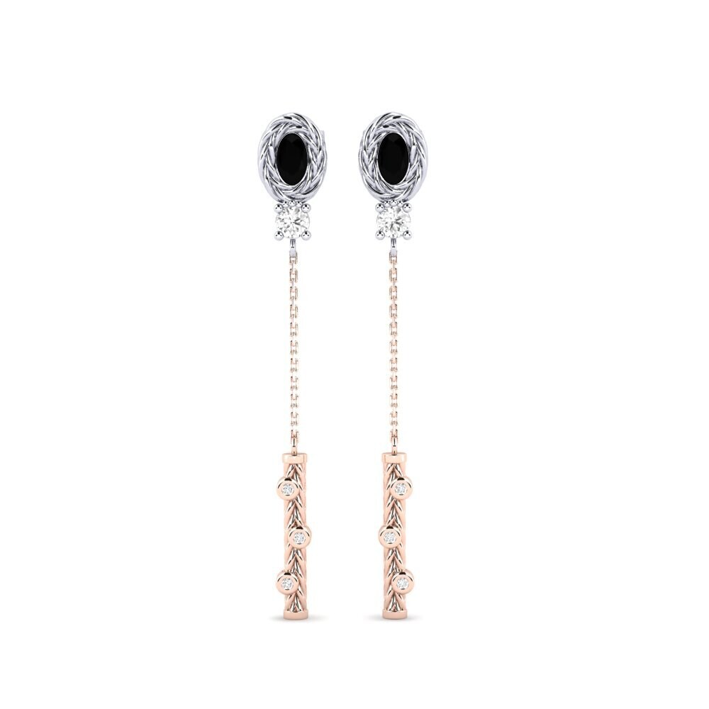 9ct Rose & White Gold Black Onyx Women's Earring Alberco