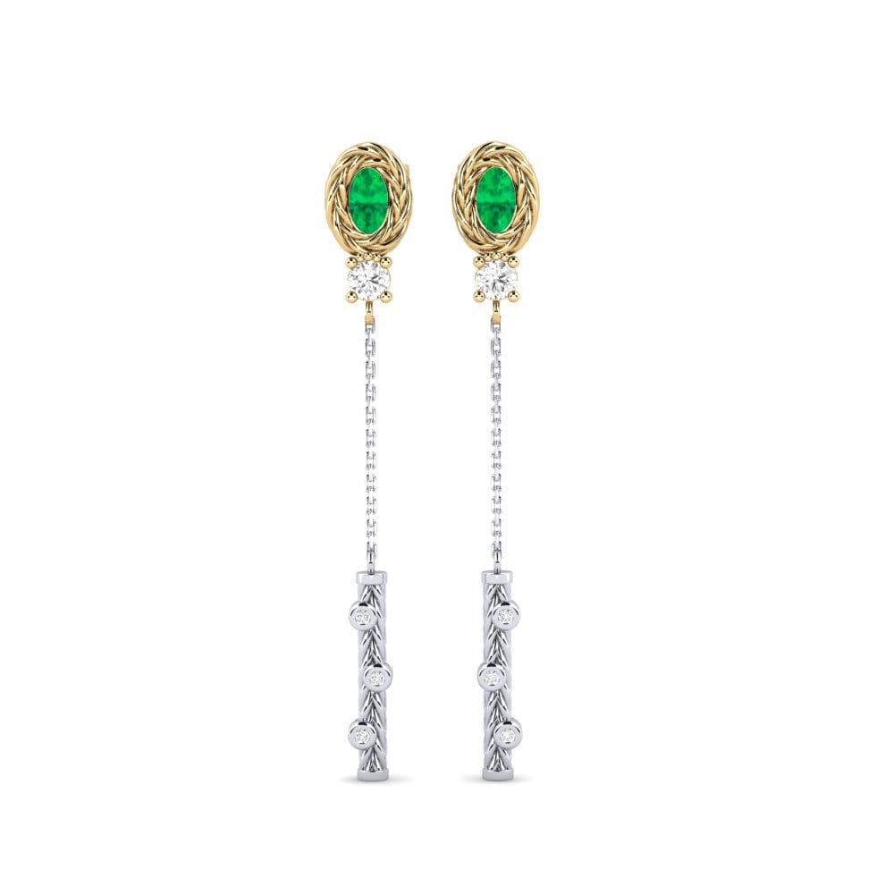 9ct White & Yellow Gold Emerald Women's Earring Alberco