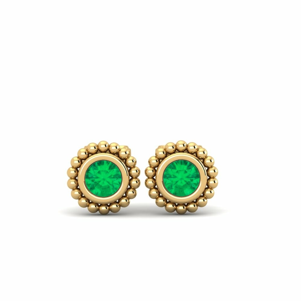 Studs Earrings GLAMIRA Albergo 585 Yellow Gold Emerald