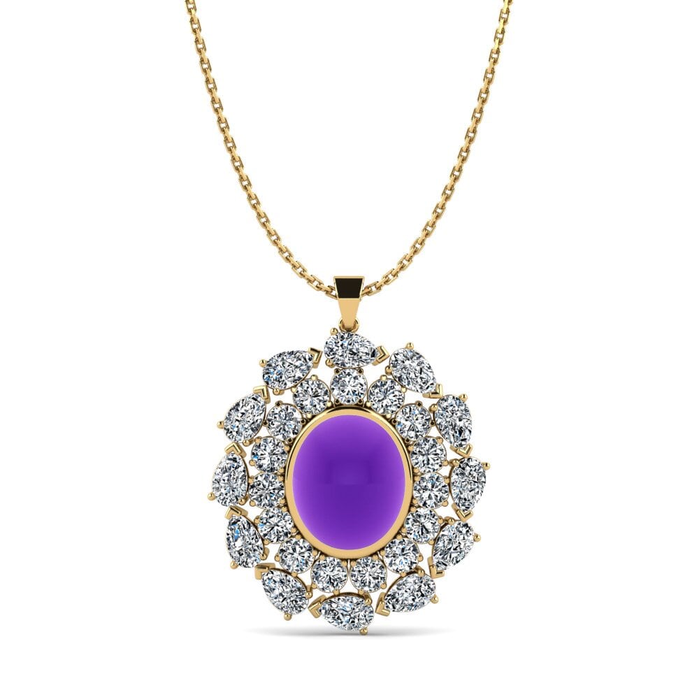 9k Oro Amarillo Amatista Cabujón Colgante de Mujer Alboin