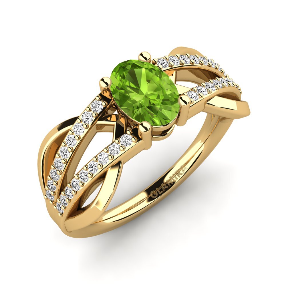 9k Oro Amarillo Peridoto Anillo de compromiso Aldabella