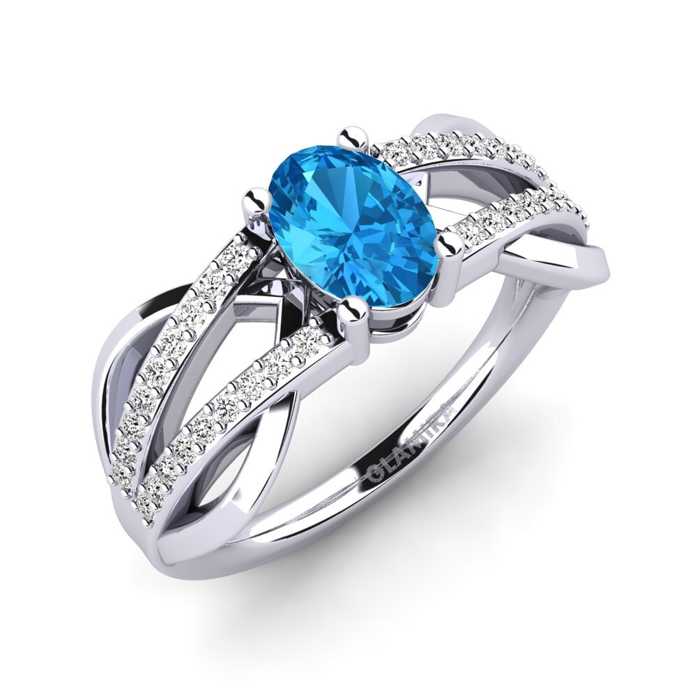 Białe Złoto 375 Niebieski Topaz Pierścionek zaręczynowy Aldabella