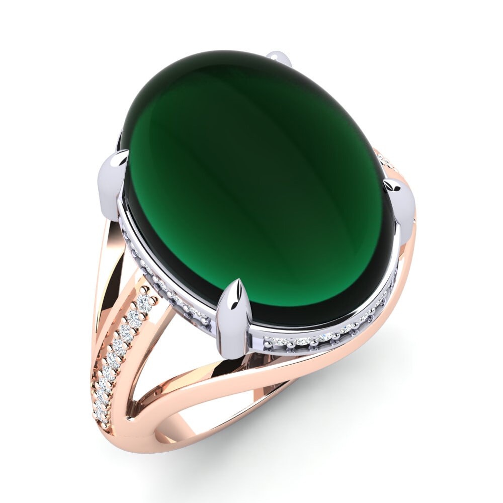 Or Rose& Blanc 18k Émeraude Cabochon Bague Aldosia
