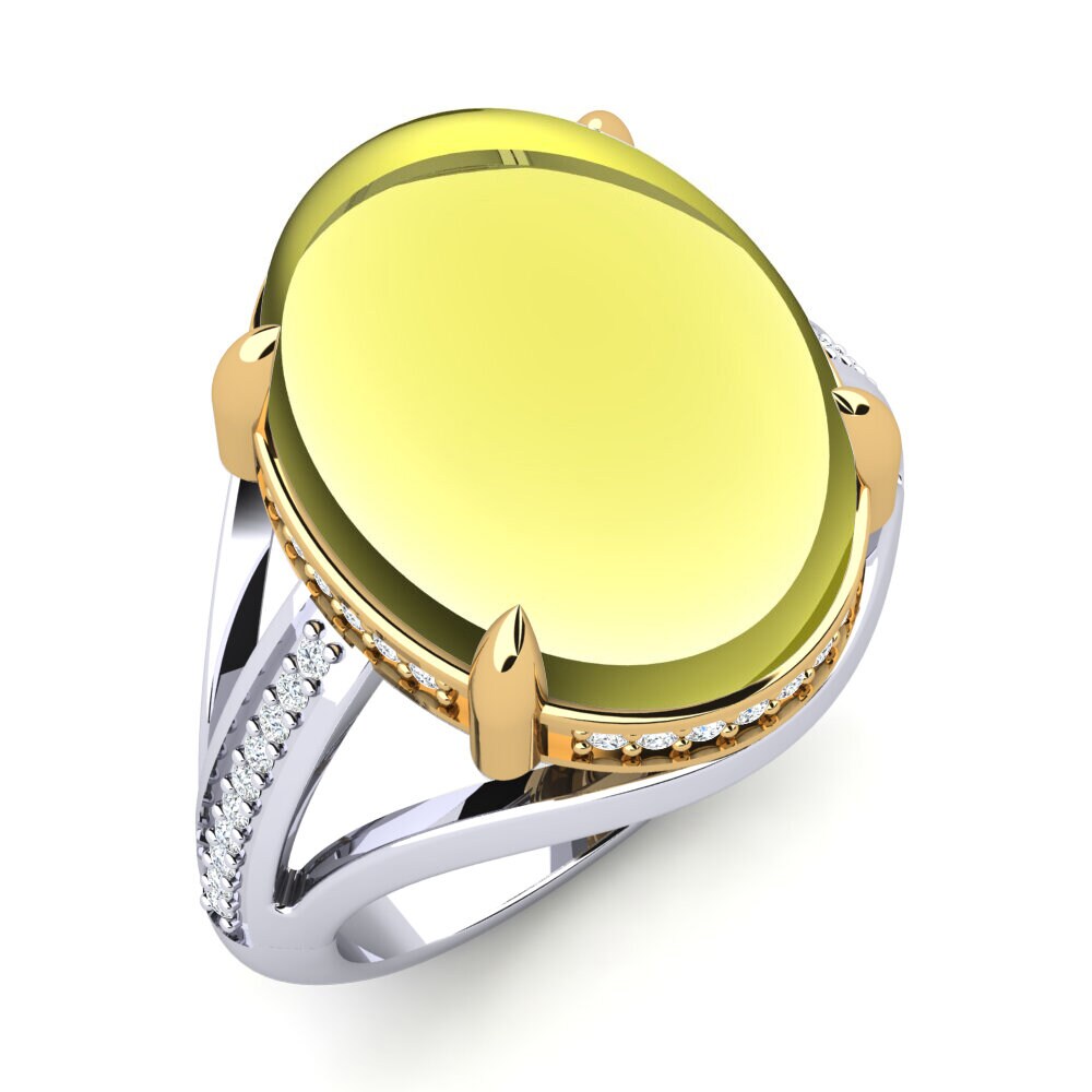 Or Blanc & Jaune 14k Topaze Citron Cabochon Bague Aldosia