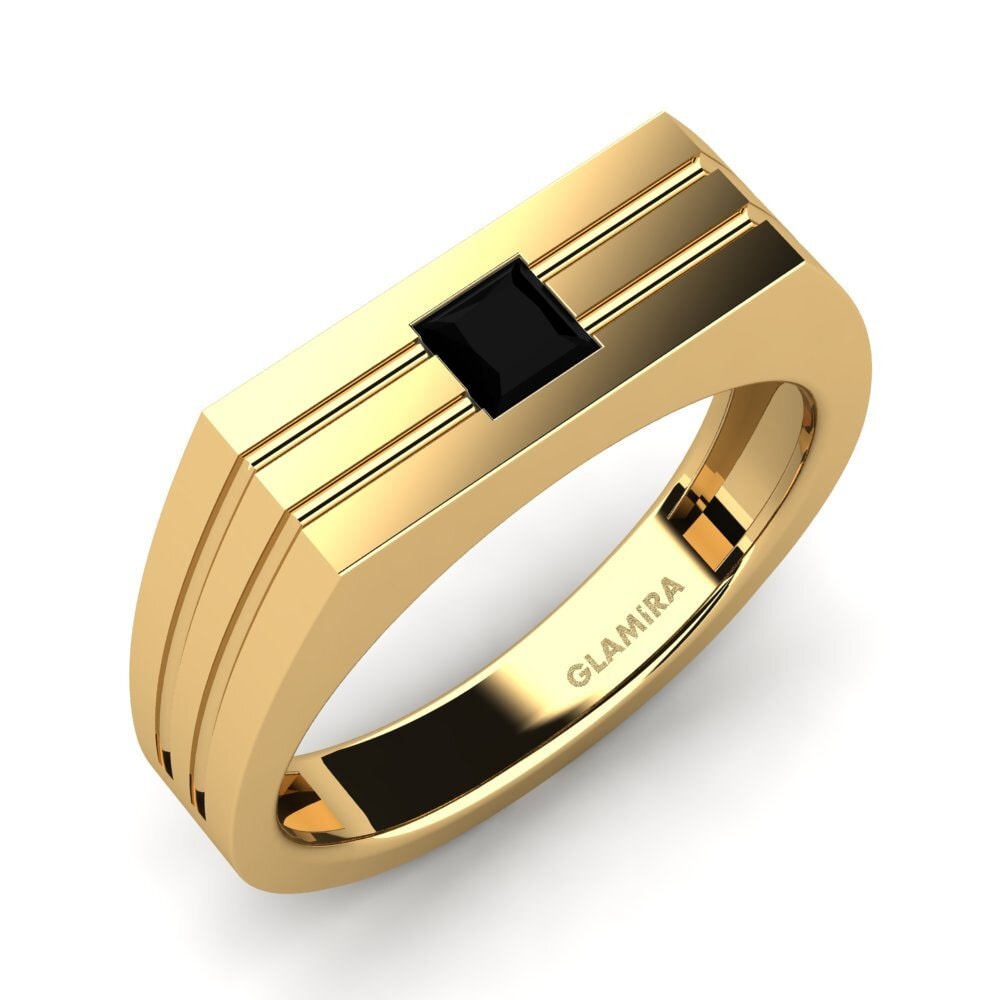 Oro Giallo 375 Zaffiro Nero Anello da uomo Alecander