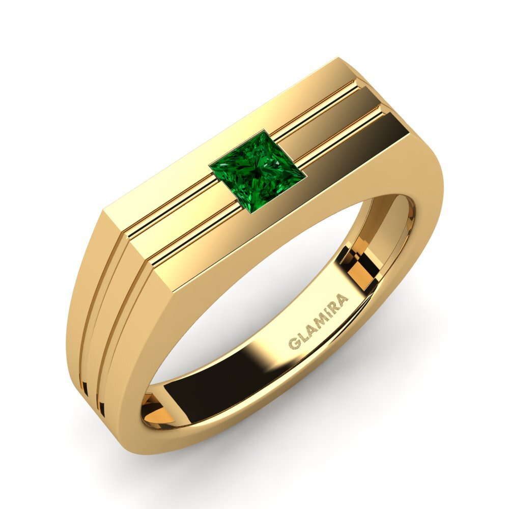 Oro Giallo 585 Zircone Verde Anello da uomo Alecander