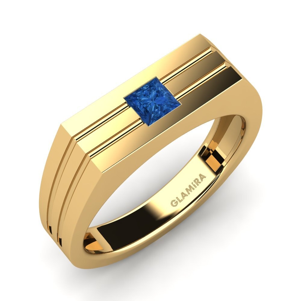 14ct Yellow Gold Dark Blue Zirconia Men's Ring Alecander
