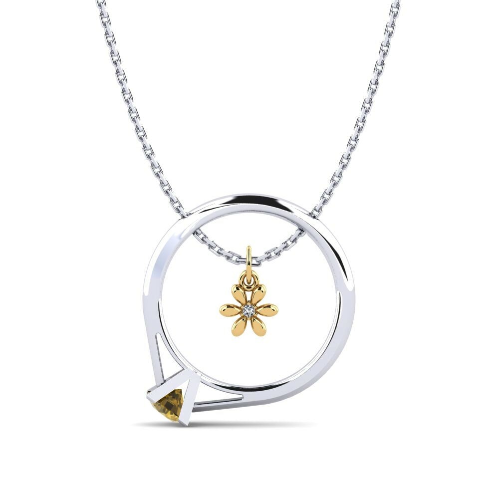 Dây chuyền Vàng Trắng-Vàng 9K Đá Zircon Nâu Flower