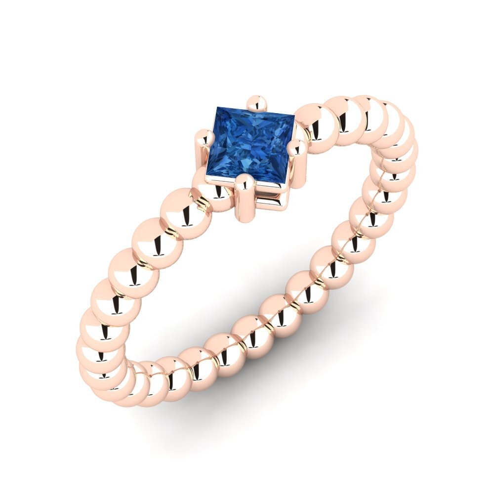 14k Oro Rosa Circonita Azul Oscuro Anillo Aleffra