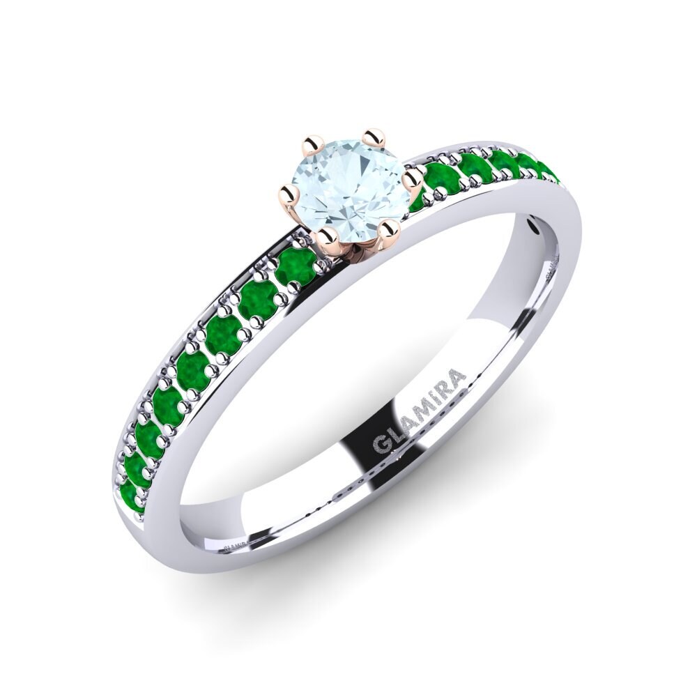 14K Wit & Rood Goud Aquamarijn Verlovingsring Ageall