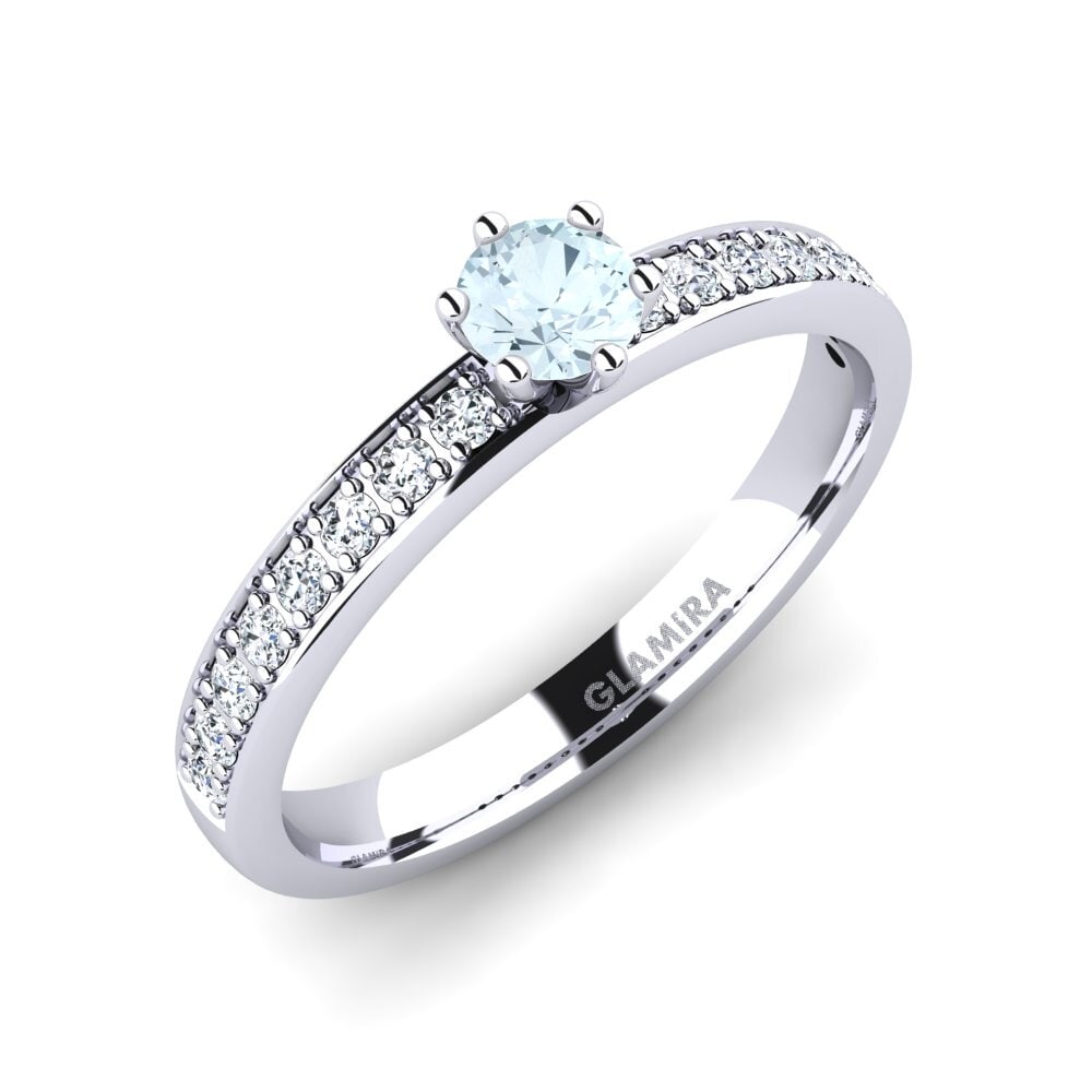 White Silver Aquamarine Engagement Ring Ageall