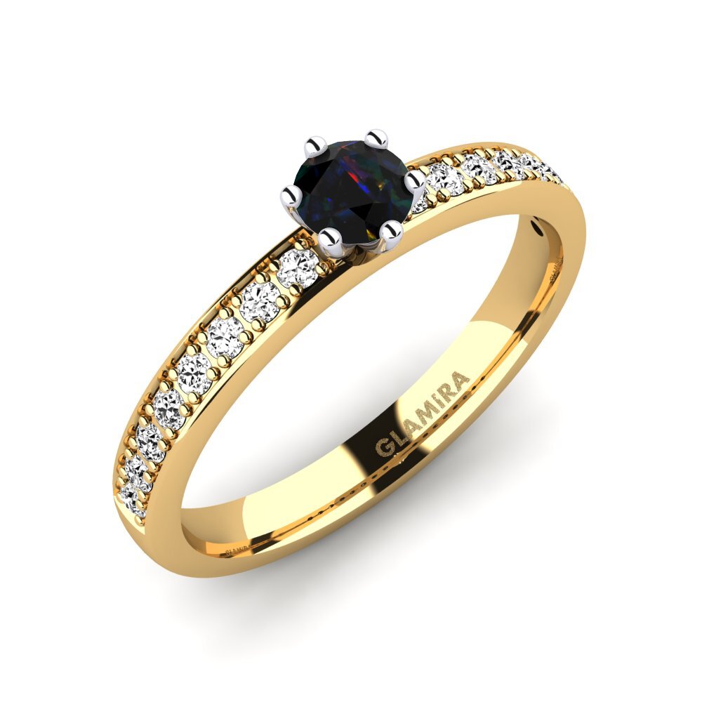 14ct Yellow / White Gold Black Opal Engagement Ring Ageall