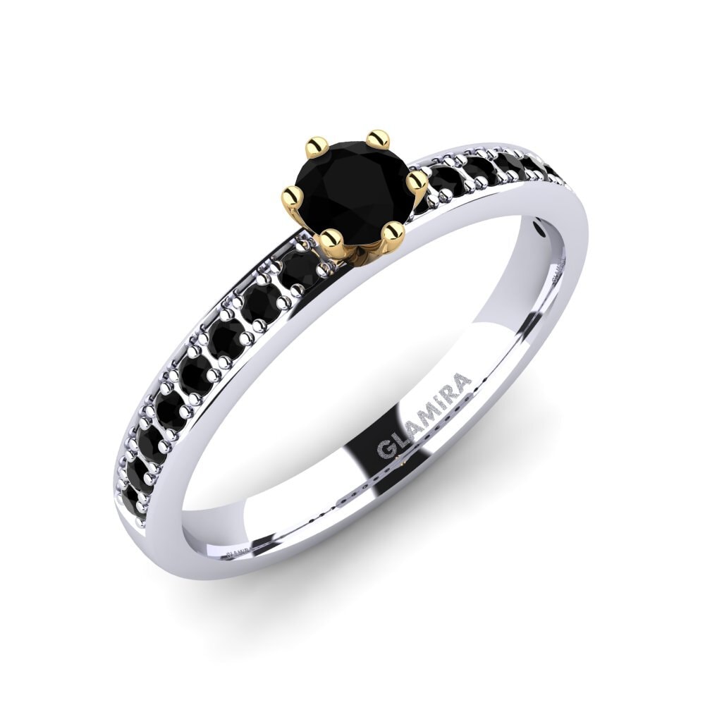 14ct White / Yellow Gold Black Diamond Engagement Ring Ageall
