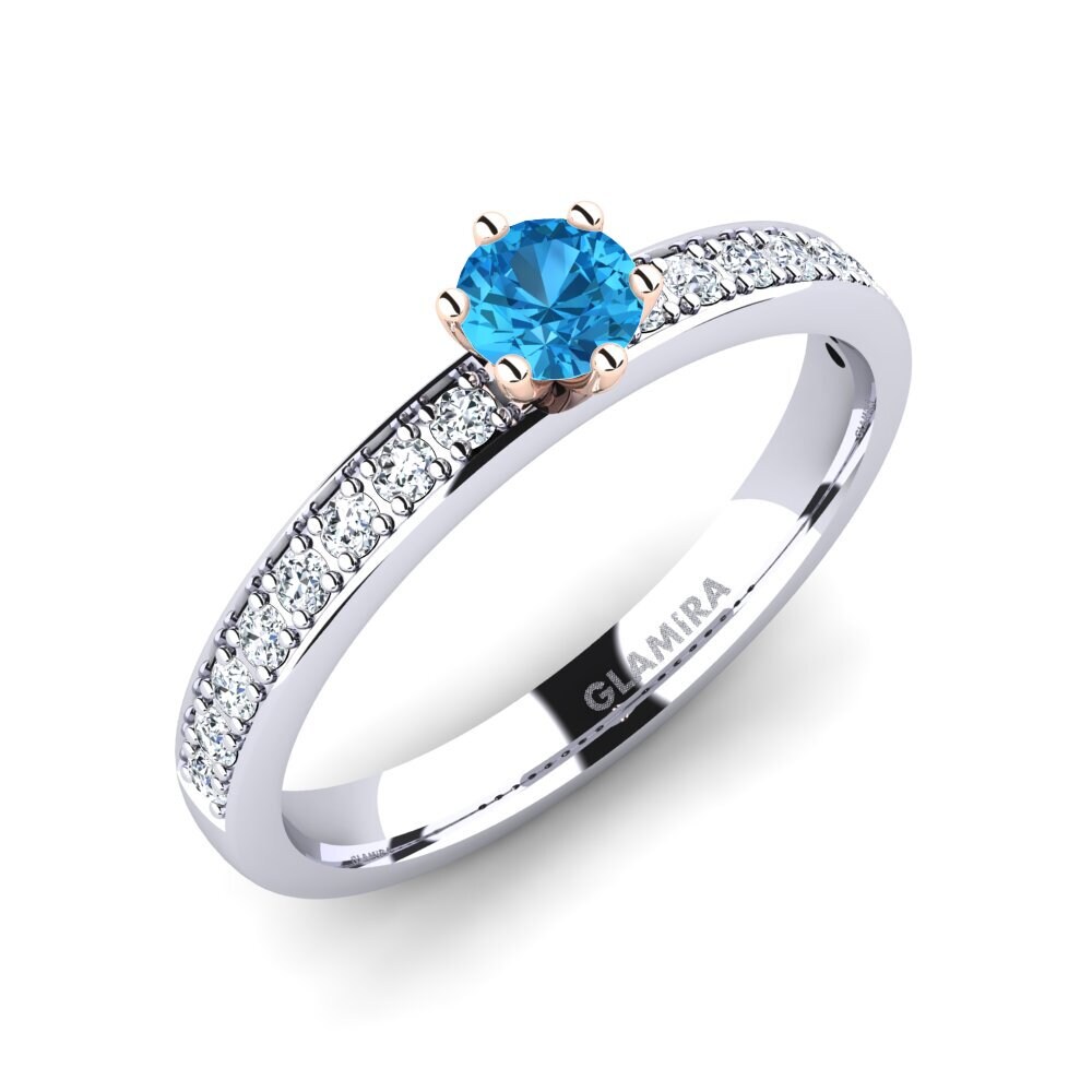 14ct White & Rose Gold Blue Topaz Engagement Ring Ageall