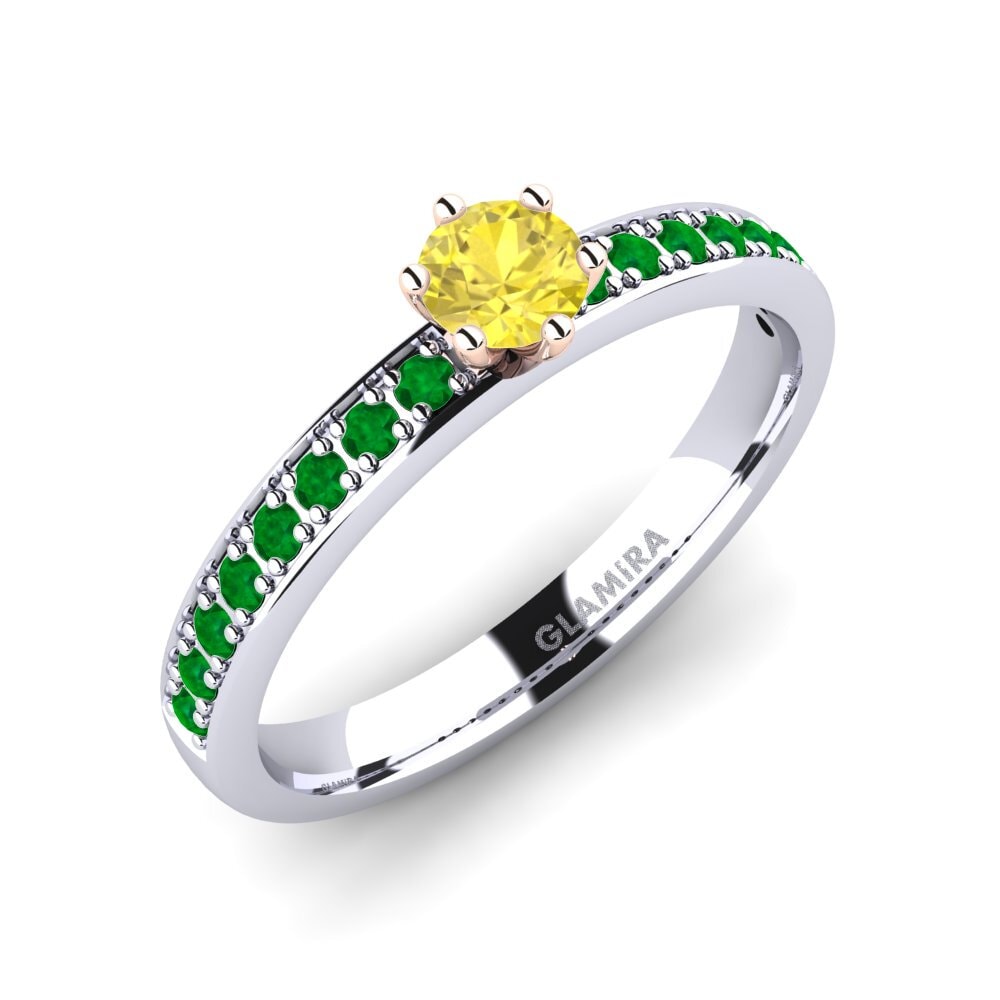 14K Wit & Rood Goud Gele Saffier Verlovingsring Ageall