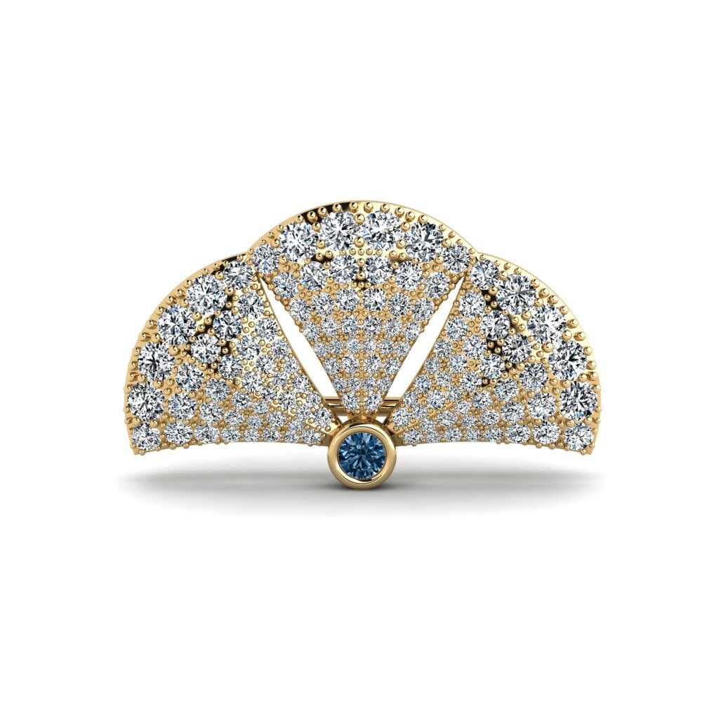 14ct Yellow Gold Blue Diamond Brooch Alieni