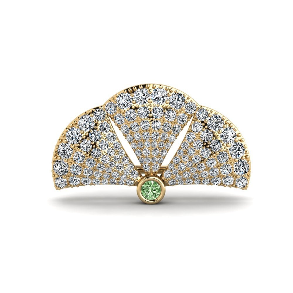 14ct Yellow Gold Green Diamond Brooch Alieni