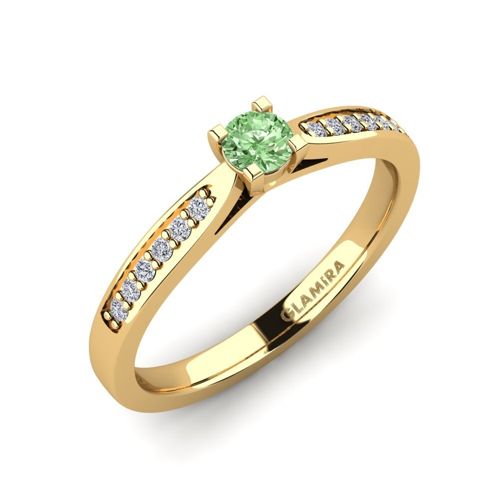 14ct Yellow Gold Green Diamond Engagement Ring Alina 0.16 crt