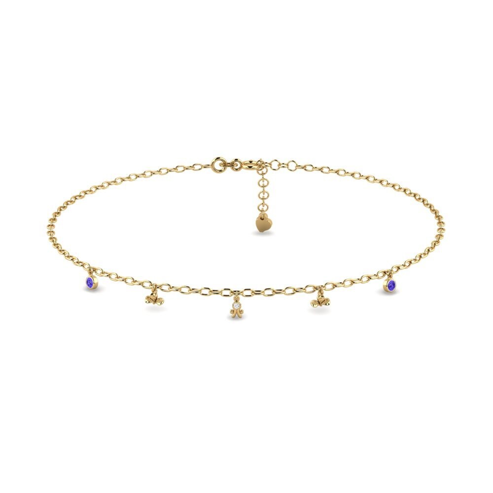 14ct Yellow Gold Tanzanite Women's Anklet Aliquote