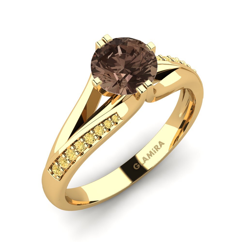 18k Oro Amarillo Cuarzo humo Anillo de compromiso Alisha