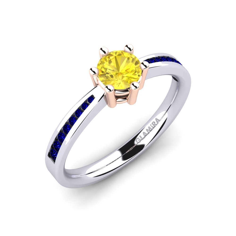 14K Wit & Rood Goud Gele Saffier Verlovingsring Alita