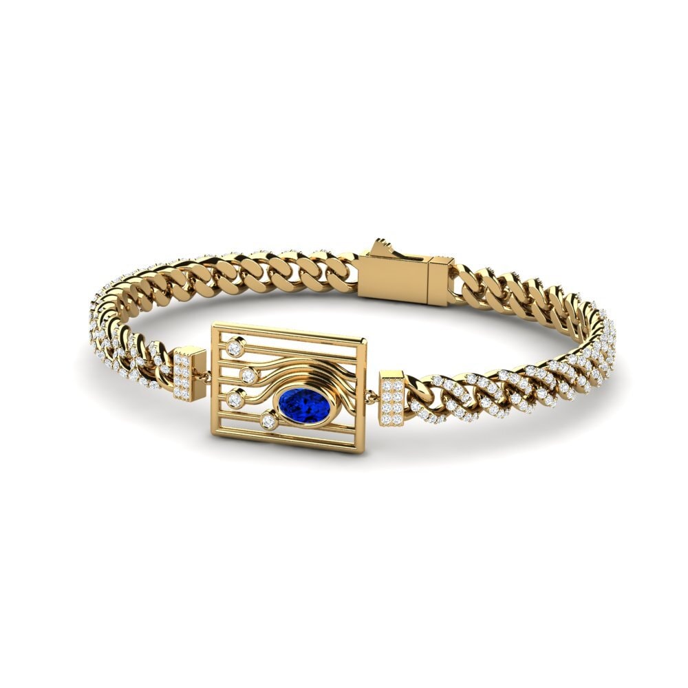 14k Oro Amarillo Safiro (Creado en Laboratorio) Pulsera de Mujer Alizer