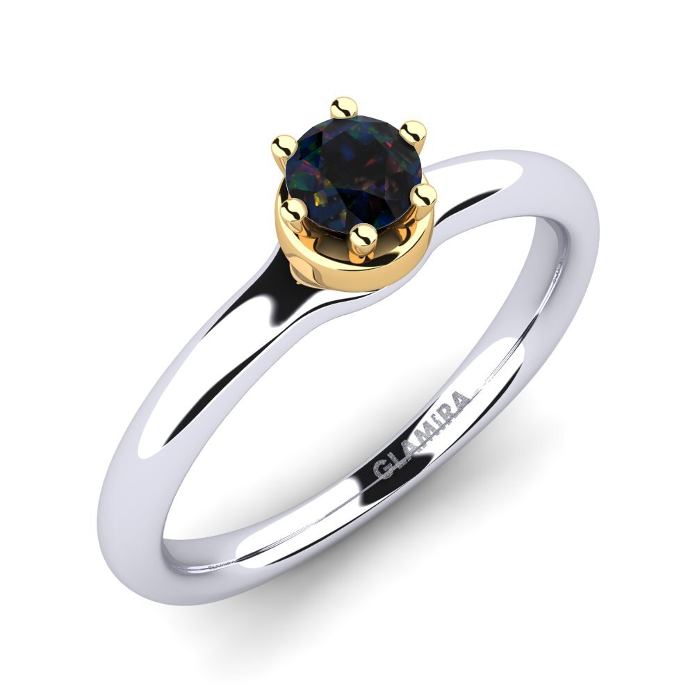 14ct White / Yellow Gold Black Opal Engagement Ring Almira