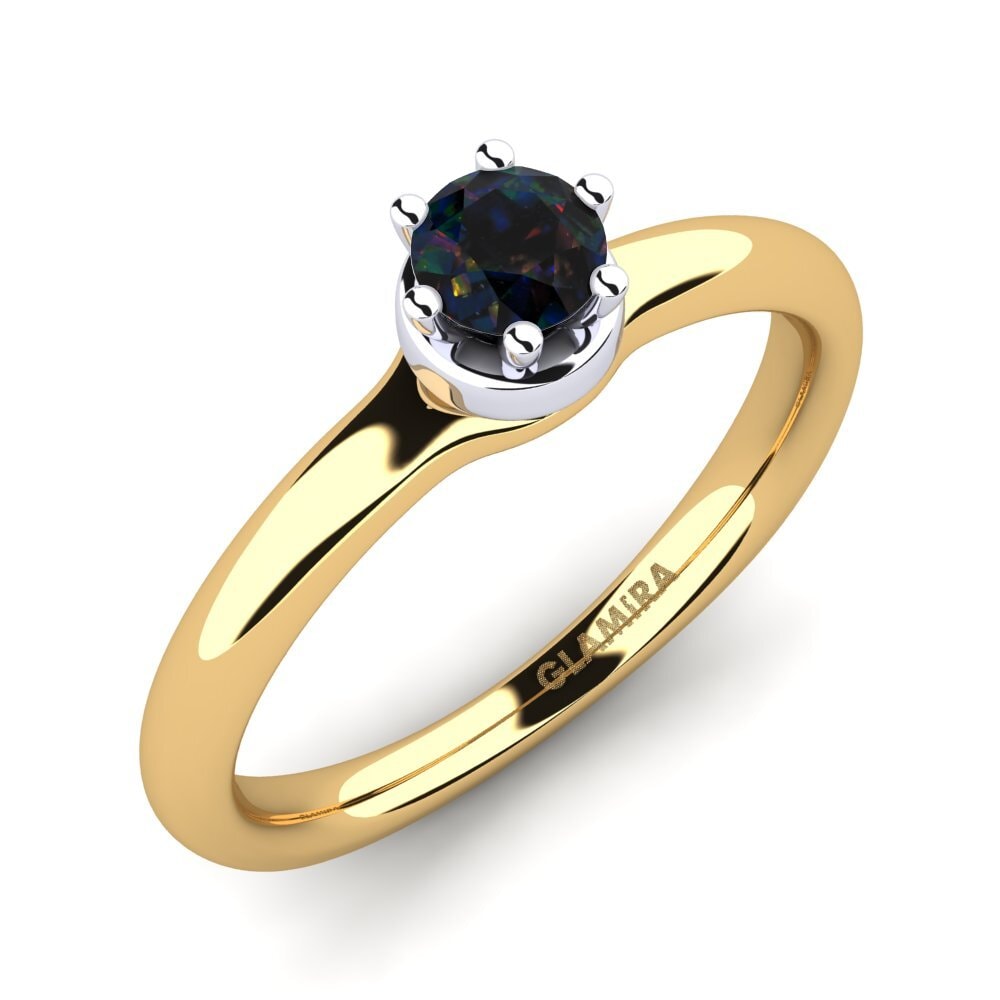14ct Yellow / White Gold Black Opal Engagement Ring Almira