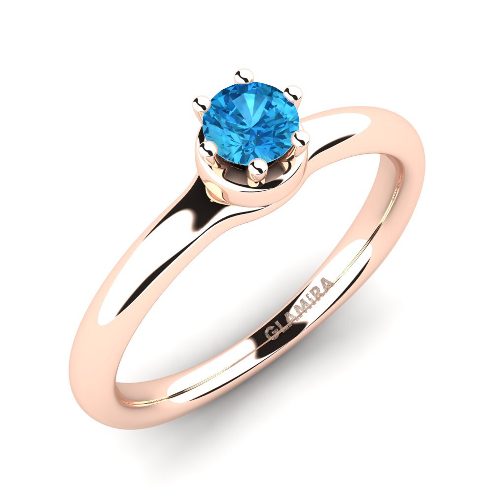 14k Oro Rosa Topacio azul Anillo de compromiso Almira