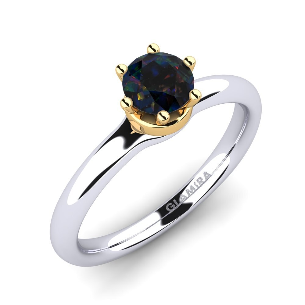14ct White / Yellow Gold Black Opal Engagement Ring Almira 0.5 crt