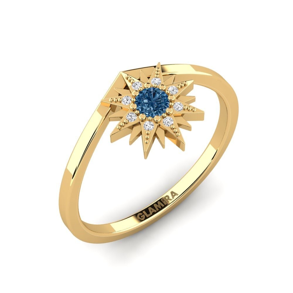 Or Jaune 9k Diamant Bleu Bague Alonestar