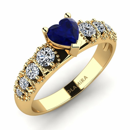 Ring Alonnisos 585 Yellow Gold & Sapphire & Swarovski Crystal