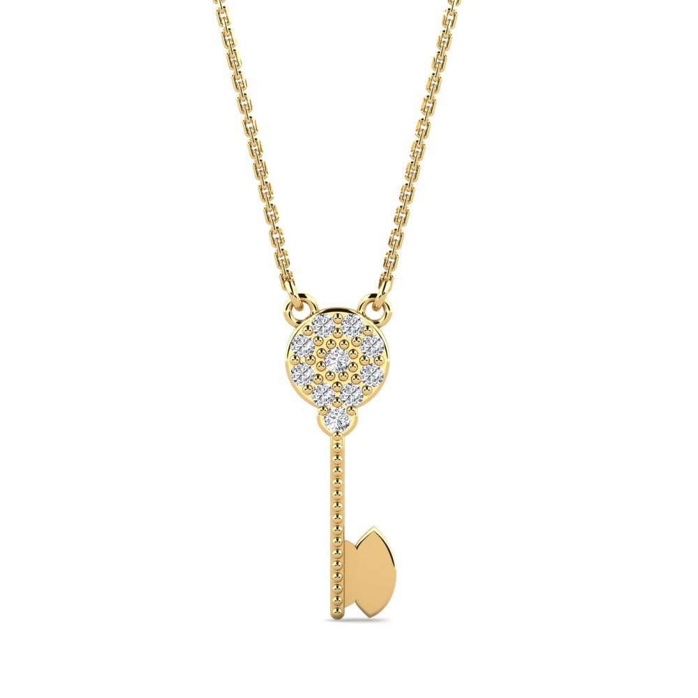 Collier Pendentif Menotte En Or Jaune 14 Carats Avec Diamant Naturel 0,08 Ct - Neuf Avec Emballage