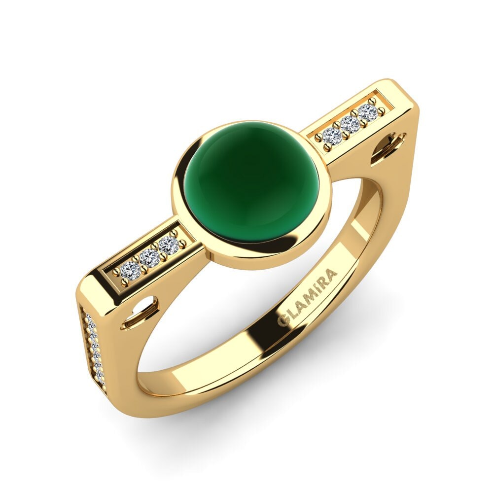 Or Jaune 18k Émeraude Cabochon Bague Alversita
