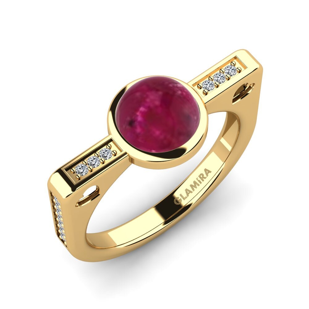 Or Jaune 18k Rubis Cabochon Bague Alversita