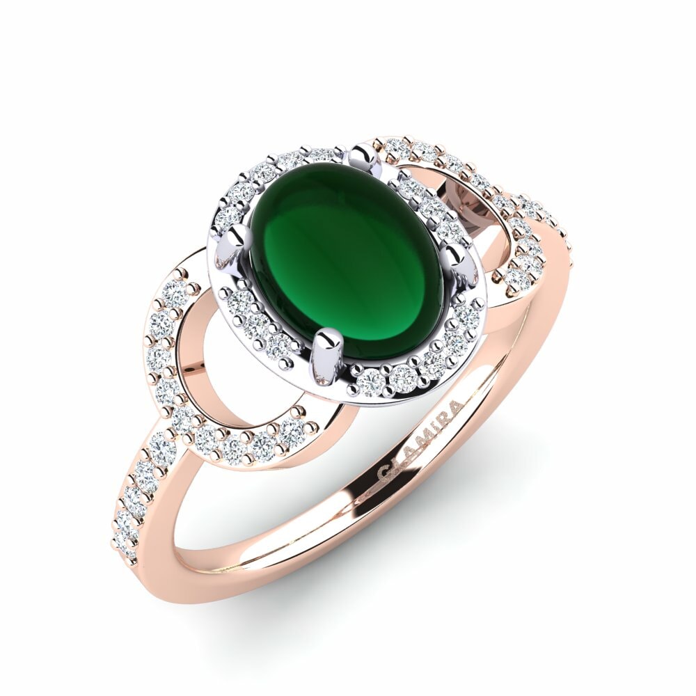 Or Rose& Blanc 18k Émeraude Cabochon Bague Alzuria