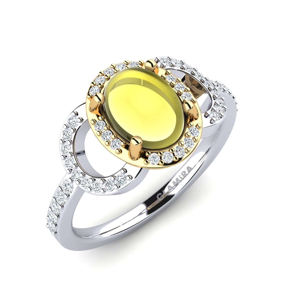 Or Blanc & Jaune 14k Topaze Citron Cabochon Bague Alzuria