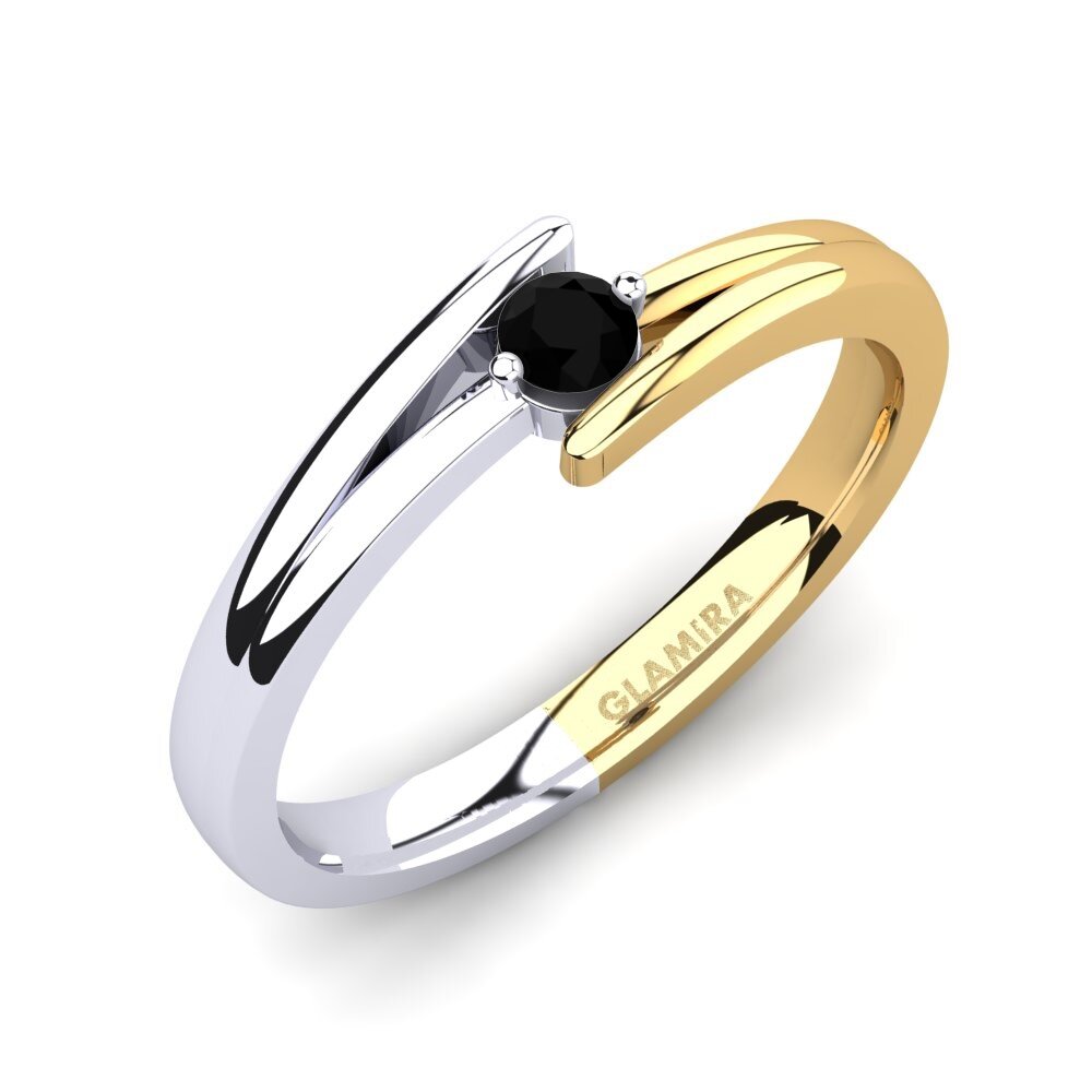 14ct White / Yellow Gold Black Diamond Engagement Ring Amalia 0.1crt